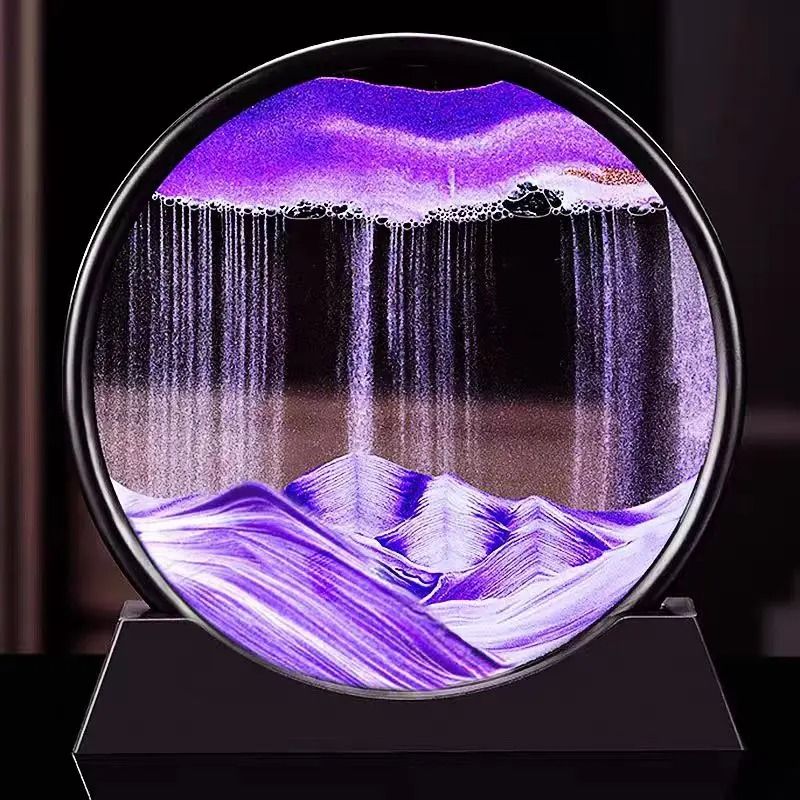 3D Moving Sand Art Picture Round Glass Flowing Sandscape Frame Desk Home Decor 13