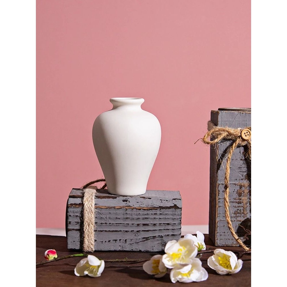 Minimalist Small Ceramic Vase White Flower Arrangement Bud Vase Home Decor Accent 8