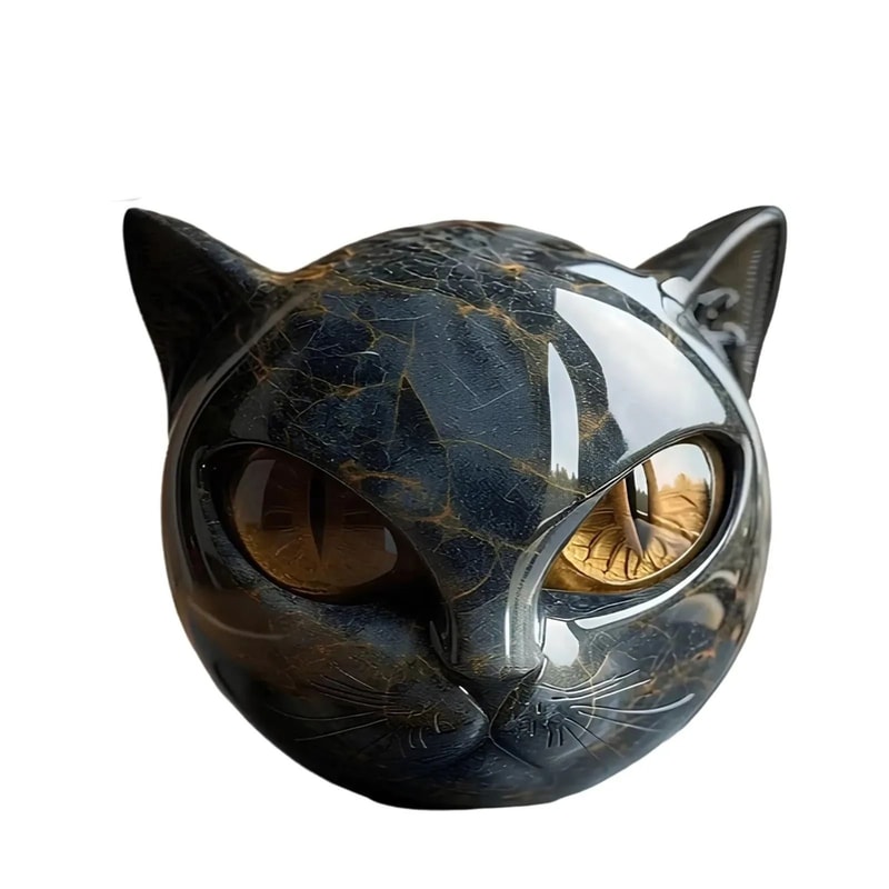 Black Cat Figurine Resin Cat Head Sculpture Marble Texture Cat Desk Decor Gift 0