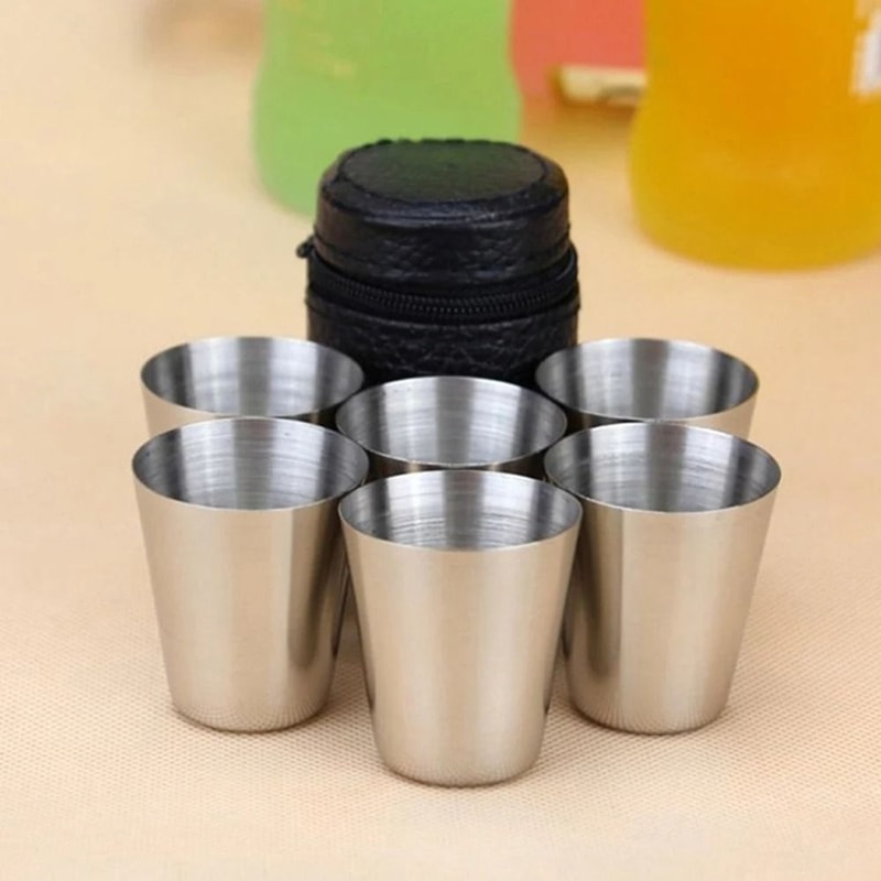 Stainless Steel Travel Cups Set Portable Shot Glasses With Case Outdoor Drinkware Kit 1