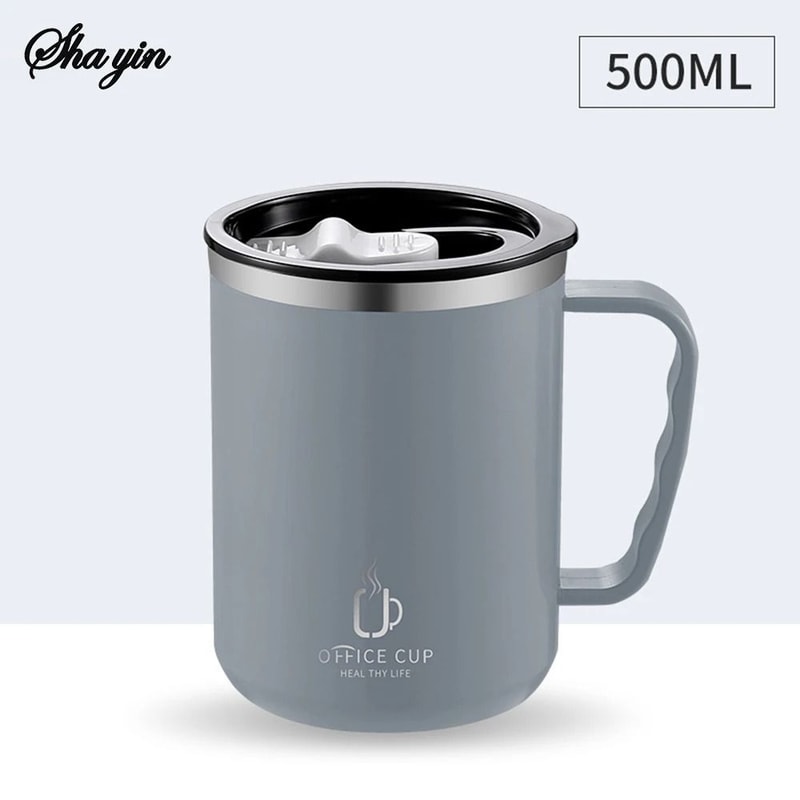 Stainless Steel Water Bottle Insulated Coffee Mug Double Wall Thermal Cup With Handle And Lid 3