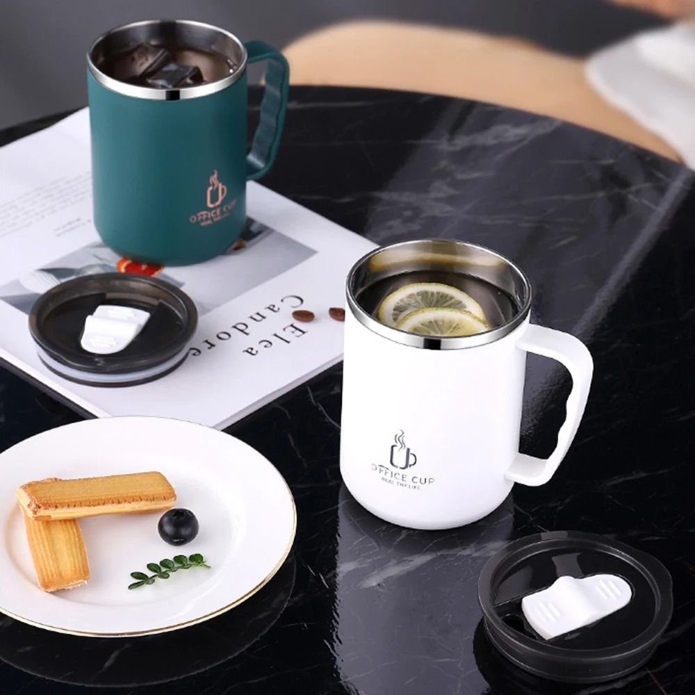 Stainless Steel Water Bottle Insulated Coffee Mug Double Wall Thermal Cup With Handle And Lid 7