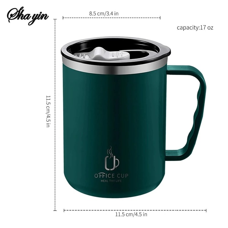 Stainless Steel Water Bottle Insulated Coffee Mug Double Wall Thermal Cup With Handle And Lid 4