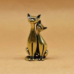 vintage brass cat couple sculpture romantic intertwined cats figurine home decor