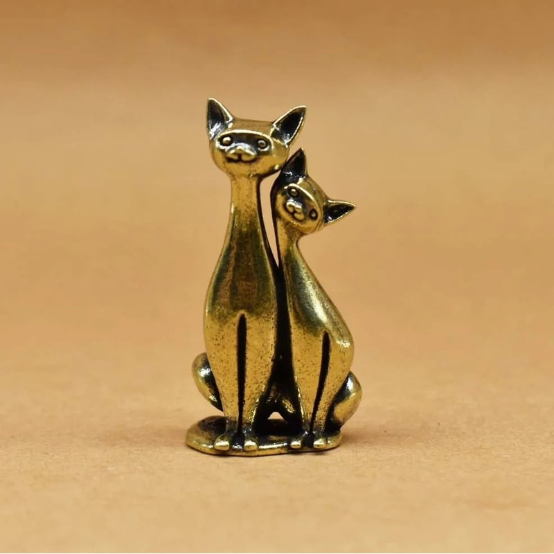 Vintage Brass Cat Couple Sculpture Romantic Intertwined Cats Figurine Home Decor 0