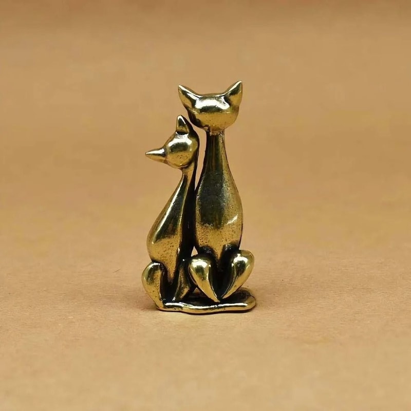 Vintage Brass Cat Couple Sculpture Romantic Intertwined Cats Figurine Home Decor 3