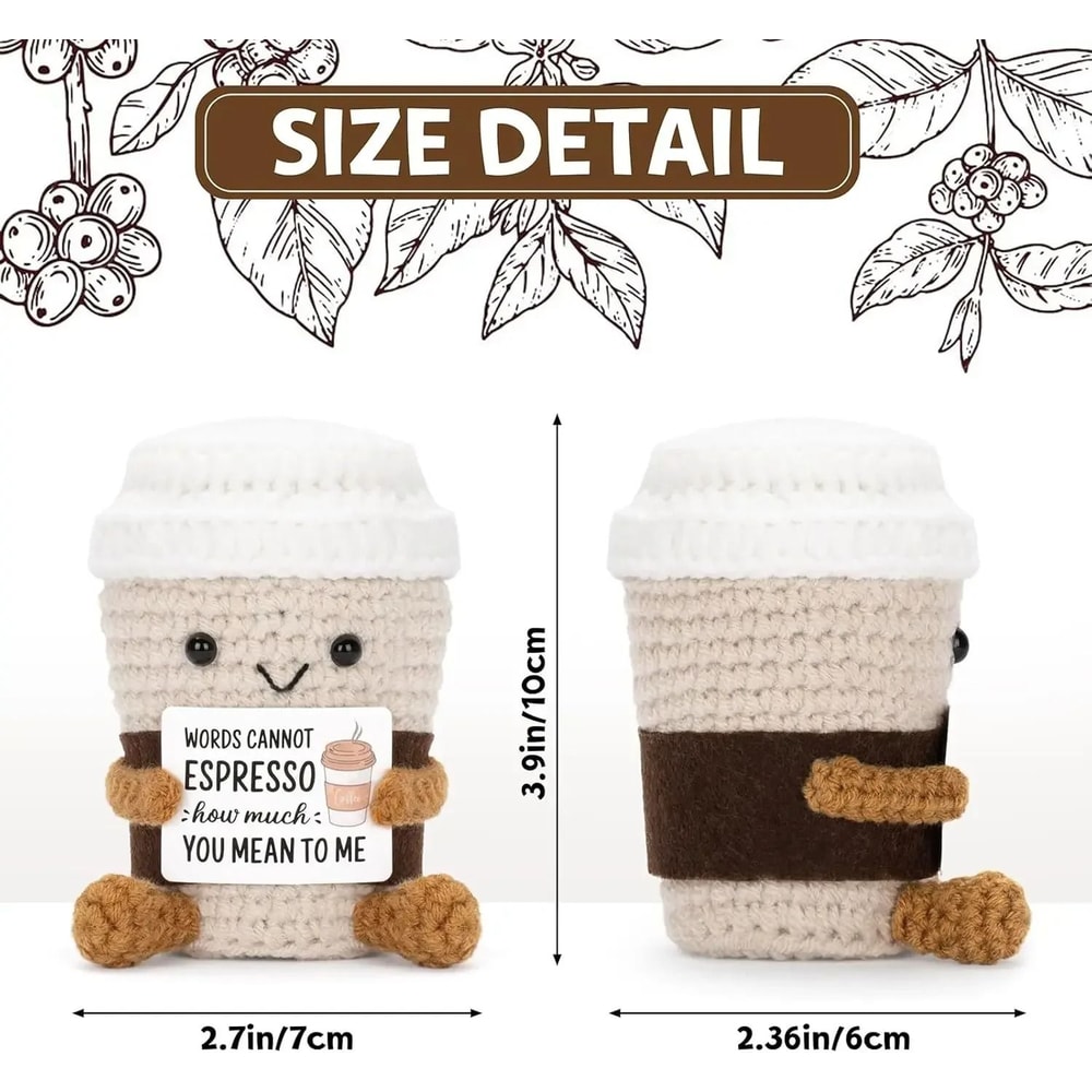 Crochet Coffee Doll Emotional Support Plush Handmade Knitted Desk Ornament Gift 15