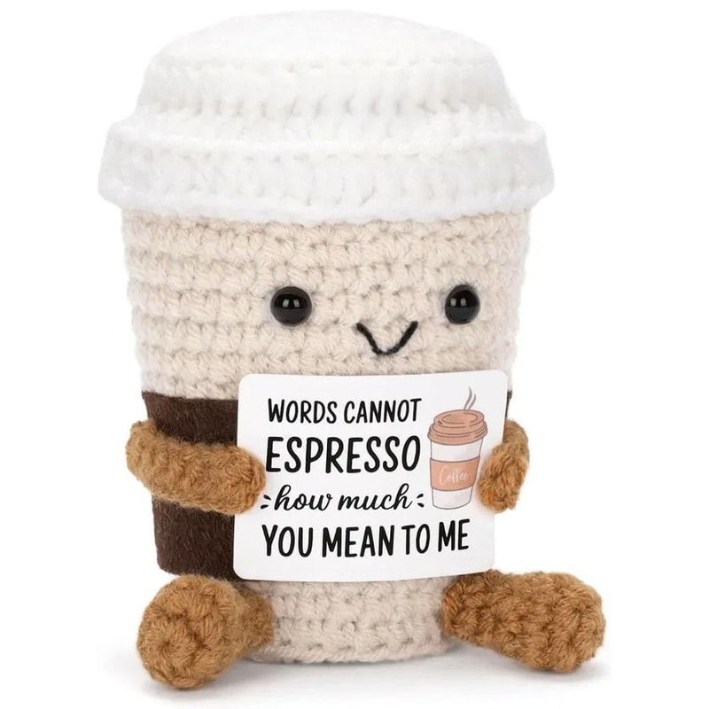 Crochet Coffee Doll Emotional Support Plush Handmade Knitted Desk Ornament Gift 18