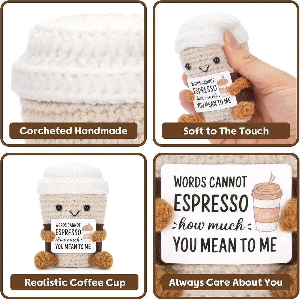 Crochet Coffee Doll Emotional Support Plush Handmade Knitted Desk Ornament Gift 16