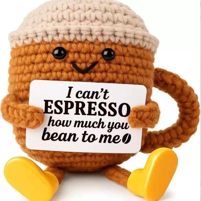Crochet Coffee Doll Emotional Support Plush Handmade Knitted Desk Ornament Gift 5