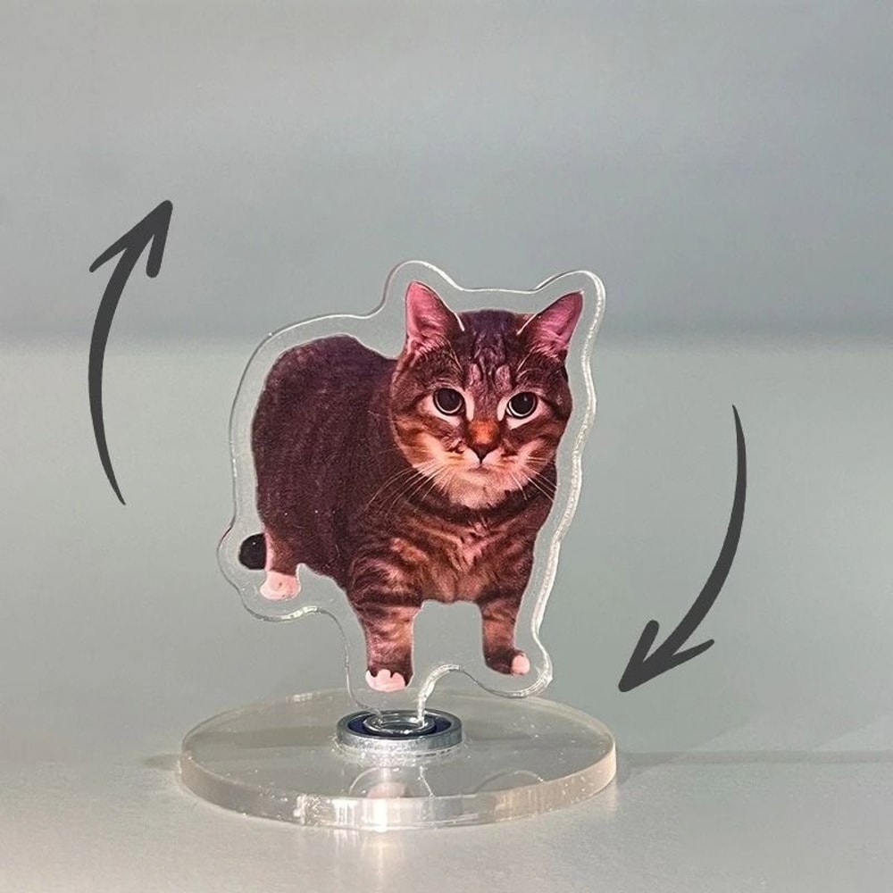 Rotating Cat Desk Decor Cute Kitten Acrylic Stand Kawaii Cat Ornament 360 Display 14