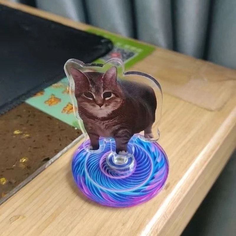 Rotating Cat Desk Decor Cute Kitten Acrylic Stand Kawaii Cat Ornament 360 Display 9