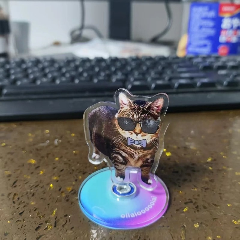 Rotating Cat Desk Decor Cute Kitten Acrylic Stand Kawaii Cat Ornament 360 Display 6