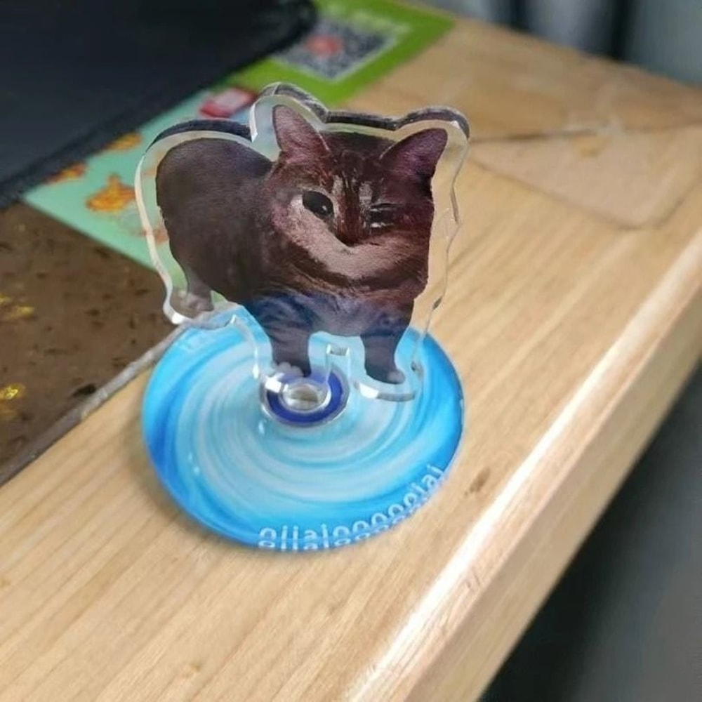 Rotating Cat Desk Decor Cute Kitten Acrylic Stand Kawaii Cat Ornament 360 Display 4