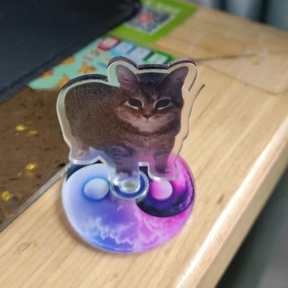 Rotating Cat Desk Decor Cute Kitten Acrylic Stand Kawaii Cat Ornament 360 Display 3