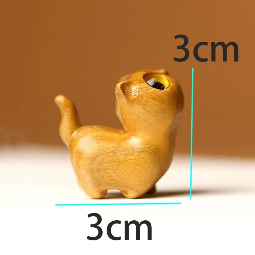 Sandalwood Wooden Cat Figurine Kawaii Hand Carved Cute Animal Desk Decor 13