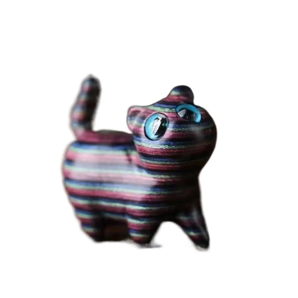 Sandalwood Wooden Cat Figurine Kawaii Hand Carved Cute Animal Desk Decor 7