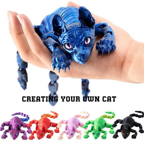 3D Printed Sphynx Cat Articulated Fidget Toy Flexible Cat Figurine Collectible Decor