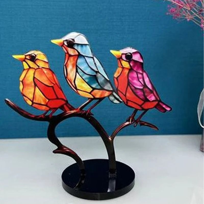 Colorful Bird Desk Decor Acrylic Ornament Set For Home Office Styling 1