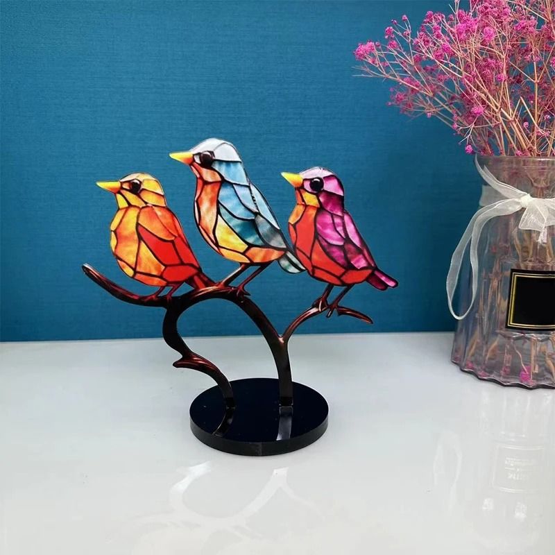 Colorful Bird Desk Decor Acrylic Ornament Set For Home Office Styling 4