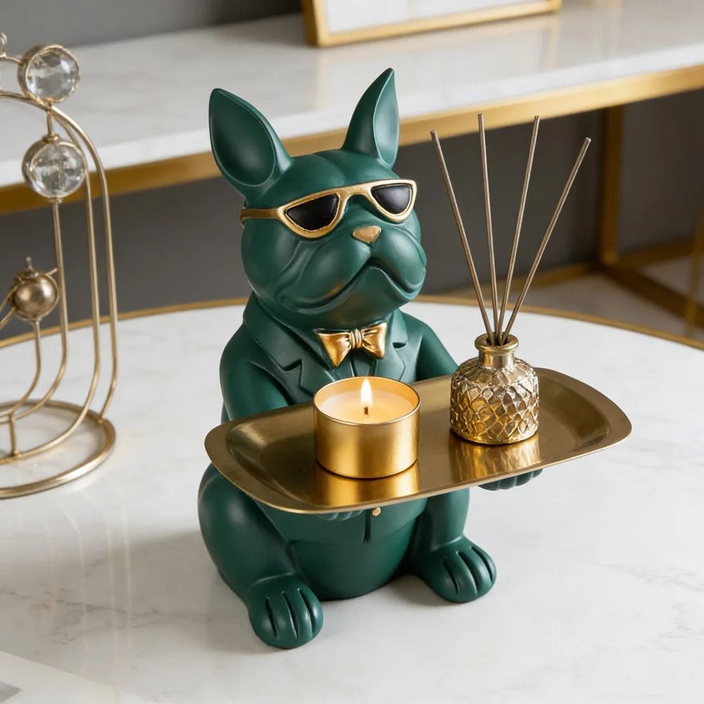 Bulldog Tray Statue Dog Storage Organizer Decorative Home Accent 3