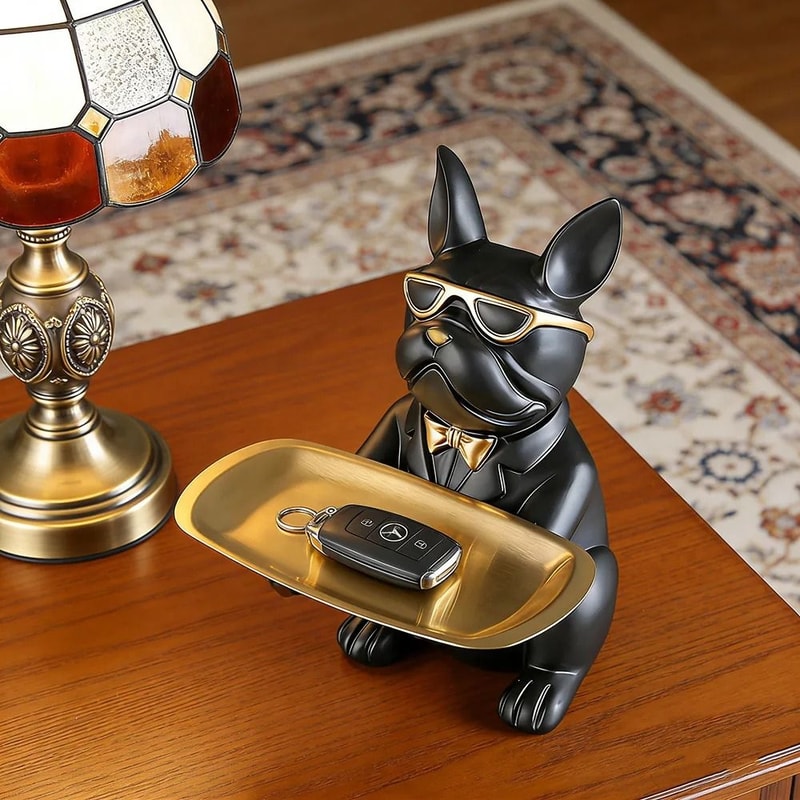 Bulldog Tray Statue Dog Storage Organizer Decorative Home Accent 7