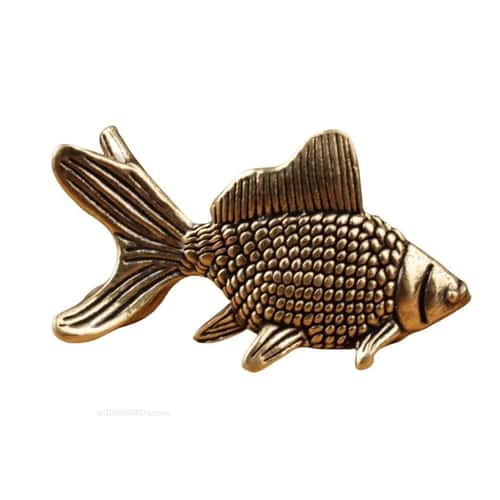 Brass Goldfish Figurine Lucky Fish Statue Feng Shui Desk Decor
