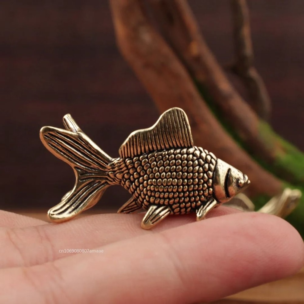Brass Goldfish Figurine Lucky Fish Statue Feng Shui Desk Decor 7
