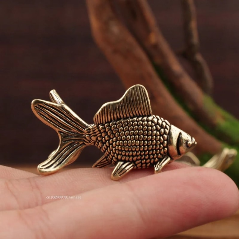 Brass Goldfish Figurine Lucky Fish Statue Feng Shui Desk Decor 7