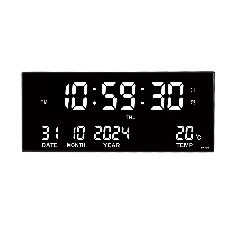 Large Digital Wall Clock LED Display With Alarm Calendar Temperature 4