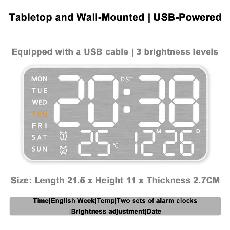 Mirror Wall Clock Silent Modern Design With Temperature Display 4