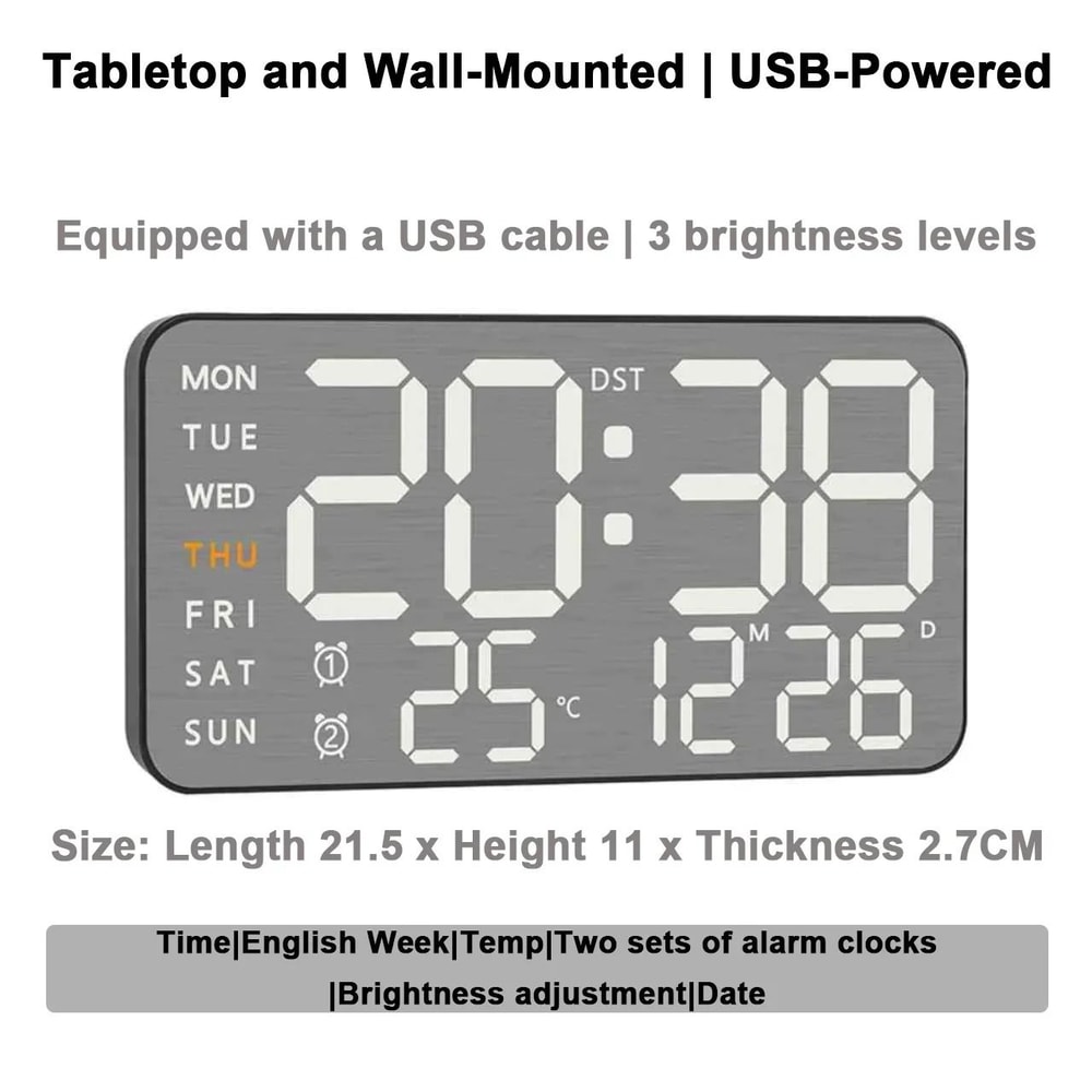 Mirror Wall Clock Silent Modern Design With Temperature Display 2