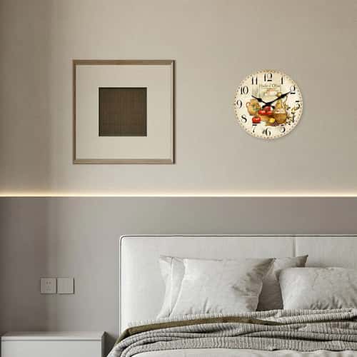 Vintage Wooden Wall Clock Rustic Kitchen Decor Silent Quartz Design