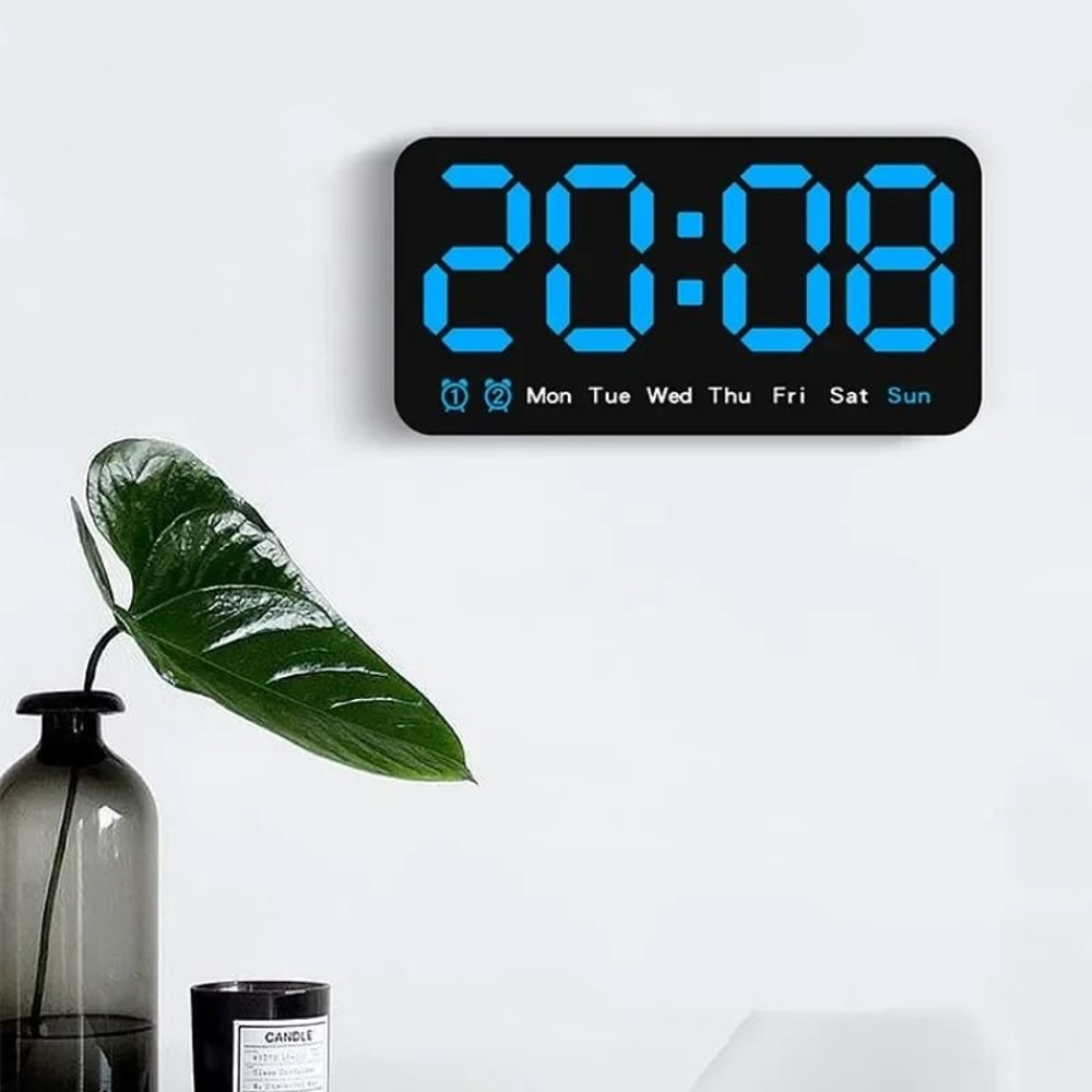Voice Control Digital Wall Clock Large LED Display With Temperature And Dual Alarm 13