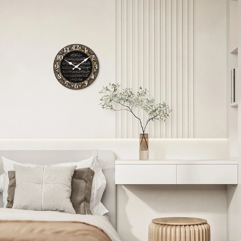 Islamic Wall Clock Arabic Calligraphy Wooden Silent Quartz Decor 4