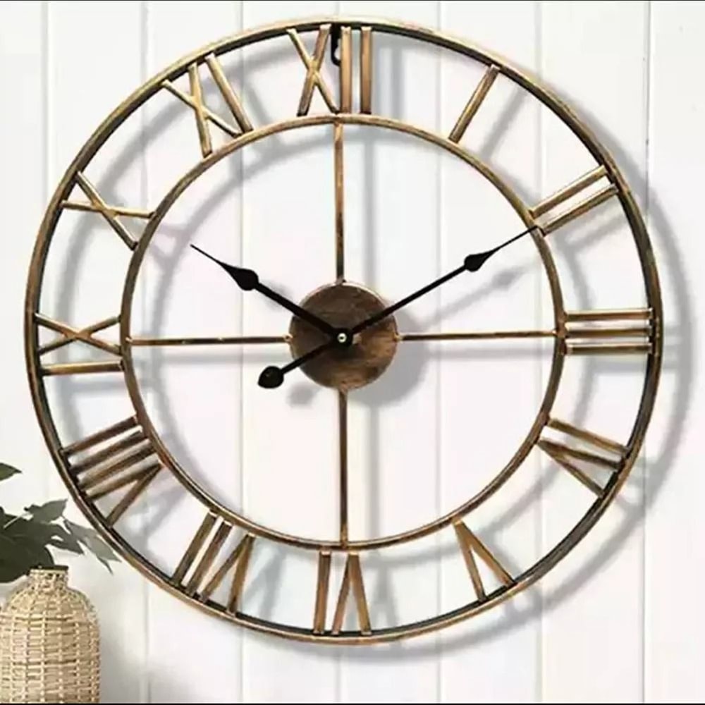 Large Metal Wall Clock 60cm Roman Numeral Silent Retro Decor 0
