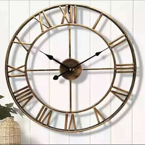 Large Metal Wall Clock 60cm Roman Numeral Silent Retro Decor