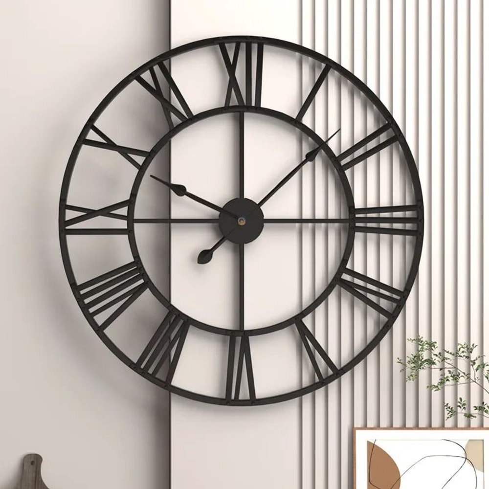 Large Metal Wall Clock 60cm Roman Numeral Silent Retro Decor 4