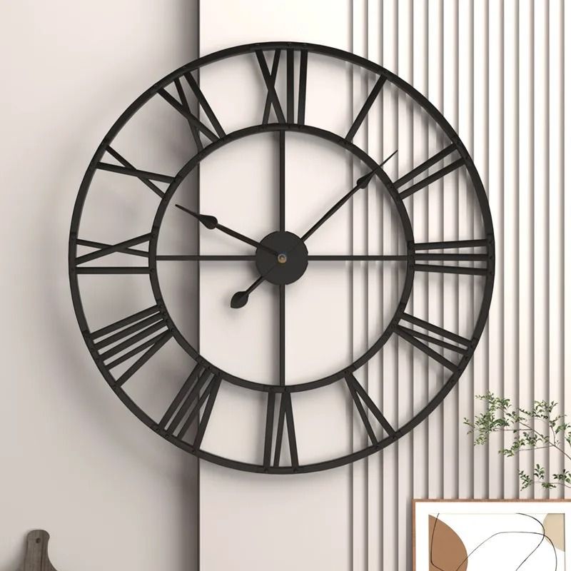 Large Metal Wall Clock 60cm Roman Numeral Silent Retro Decor 4