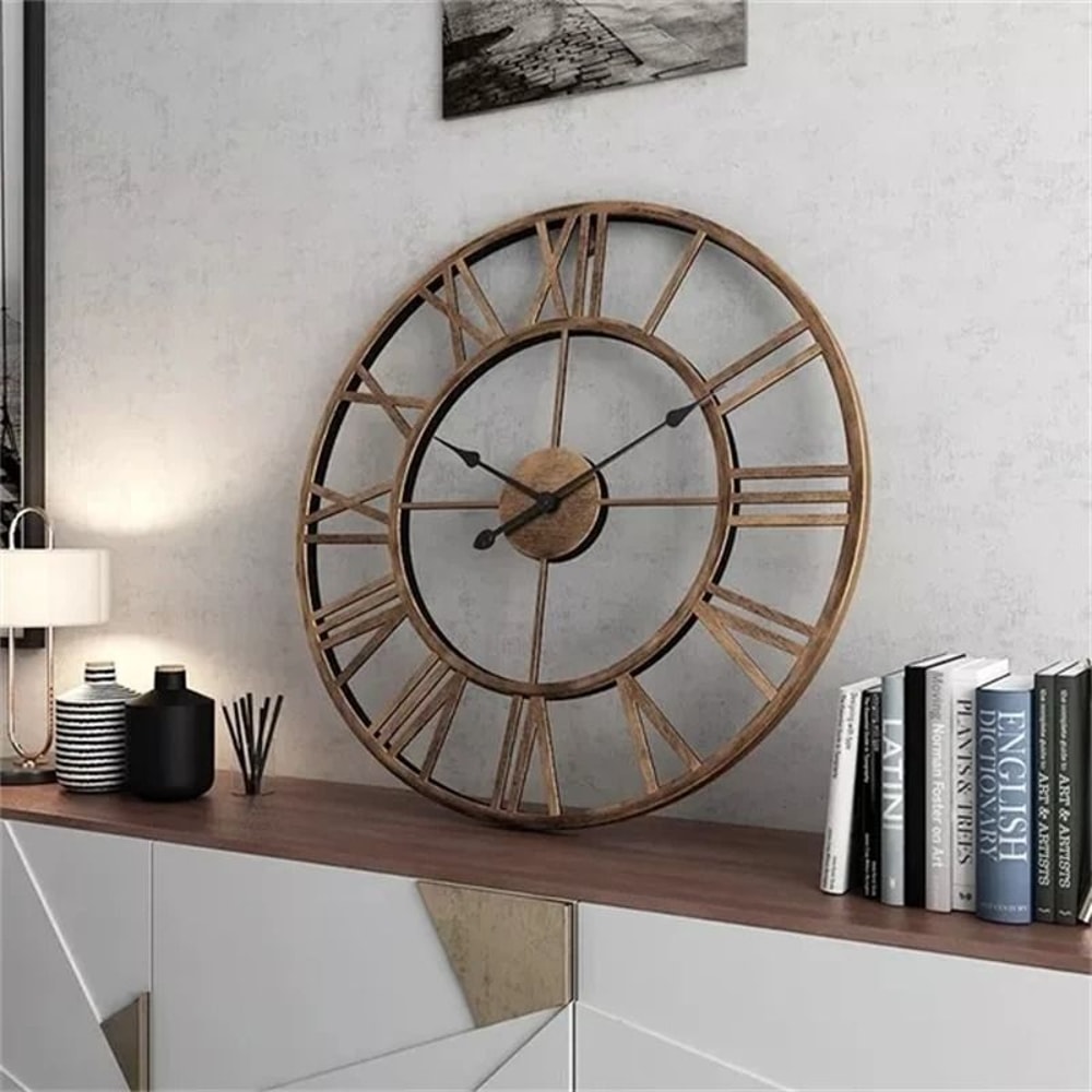 Large Metal Wall Clock 60cm Roman Numeral Silent Retro Decor 5