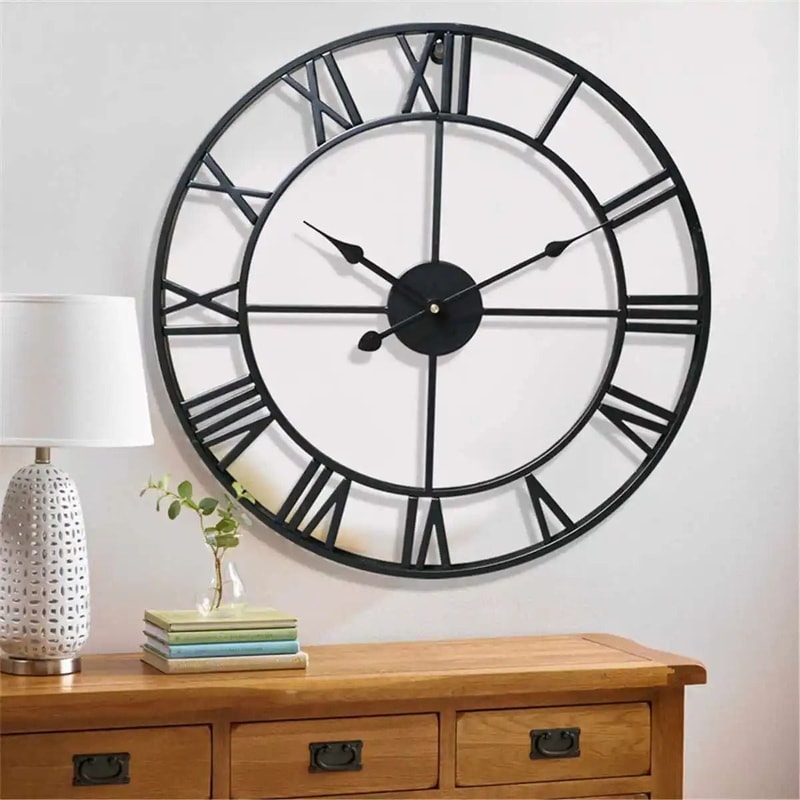 Large Metal Wall Clock 60cm Roman Numeral Silent Retro Decor 6