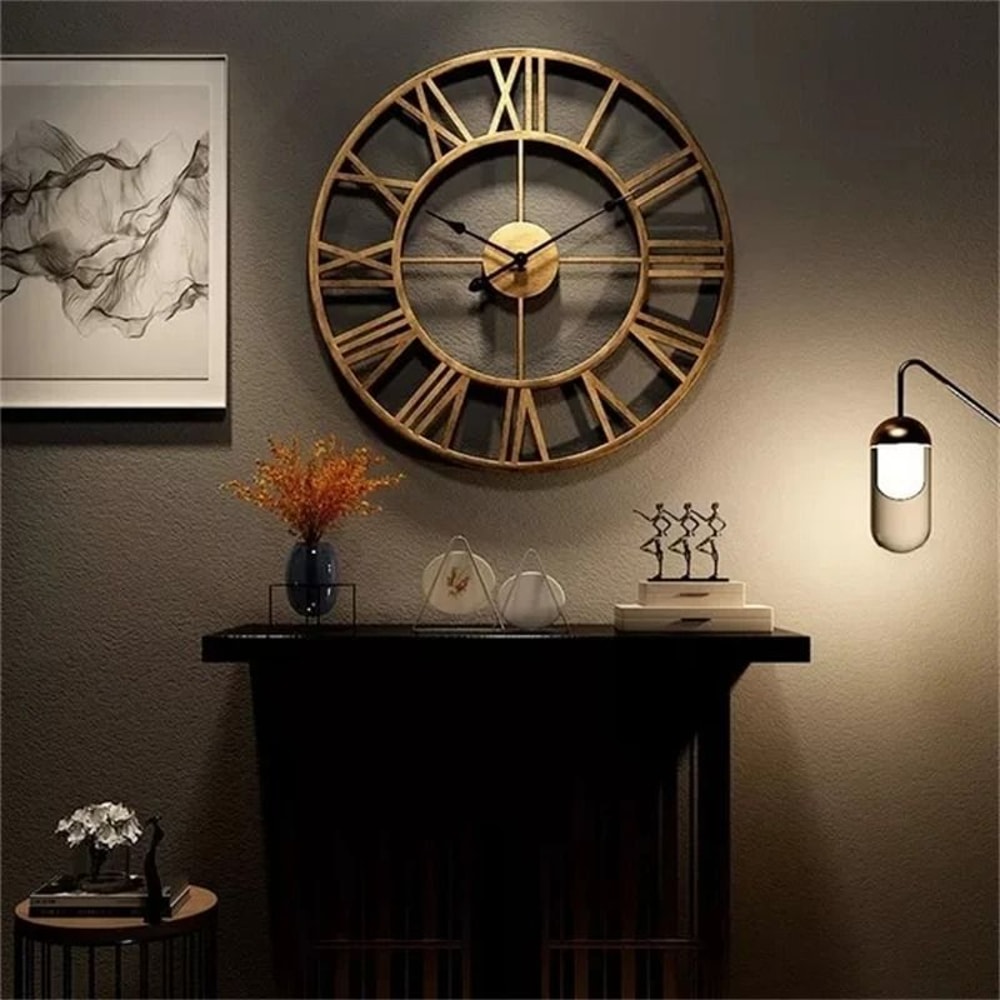 Large Metal Wall Clock 60cm Roman Numeral Silent Retro Decor 7
