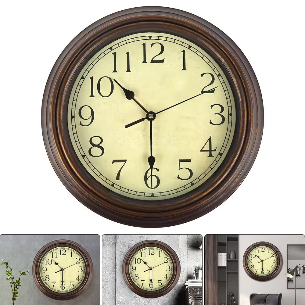 Retro Wall Clock Large Vintage Silent Non Ticking Classic Home Decor 4