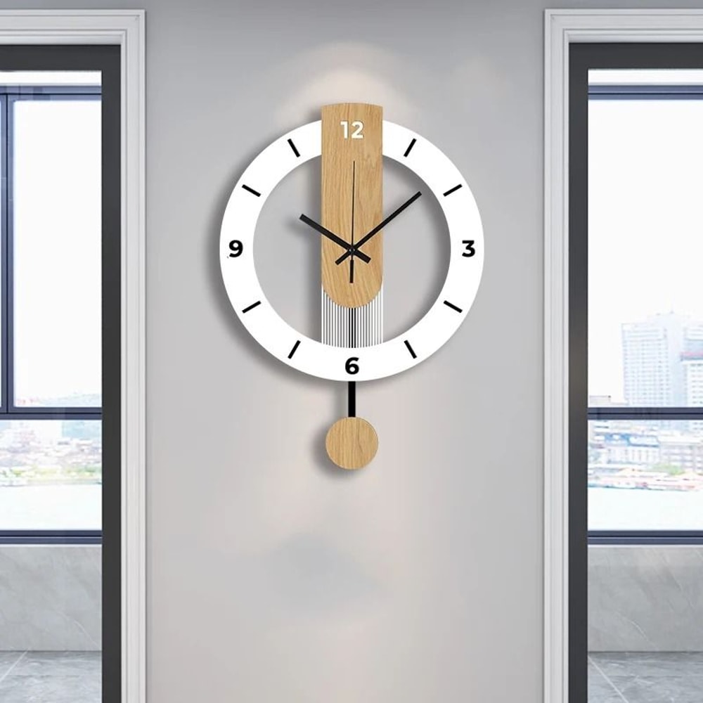 Modern Wooden Pendulum Wall Clock Silent Minimalist Home Decor 0