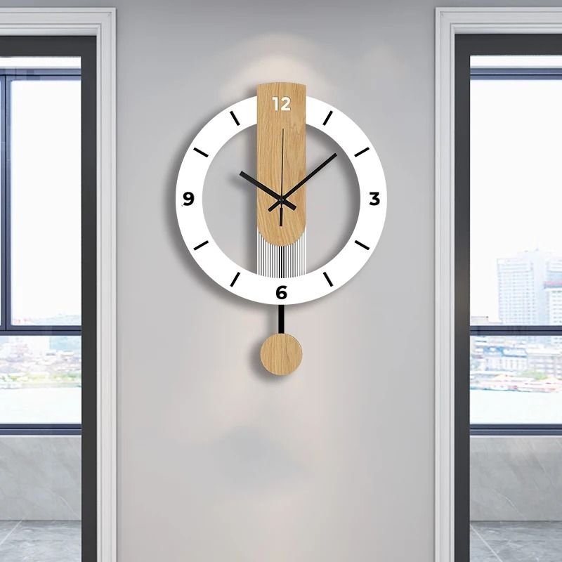 Modern Wooden Pendulum Wall Clock Silent Minimalist Home Decor 0