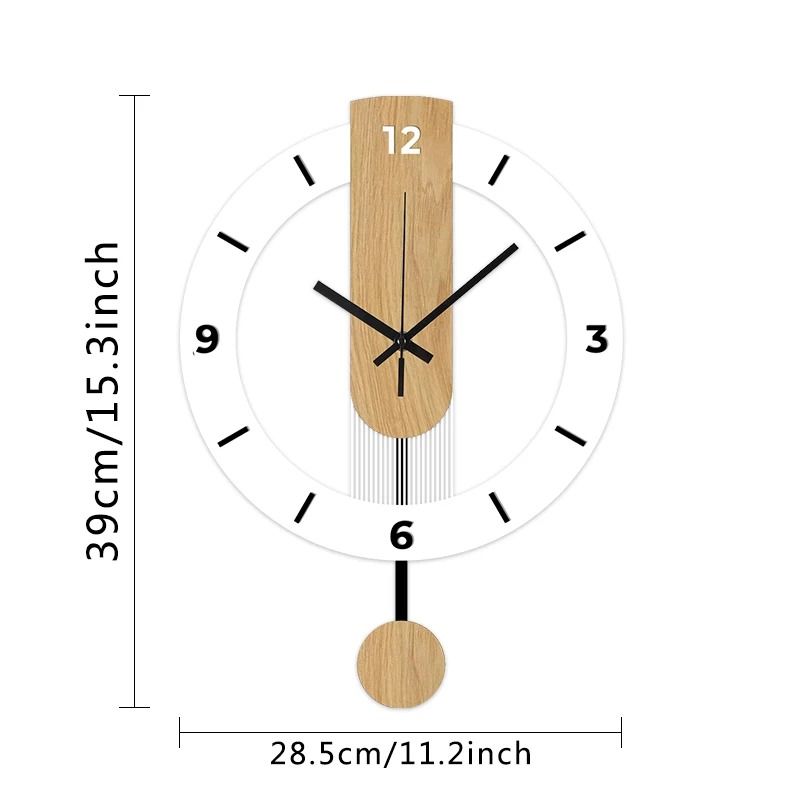 Modern Wooden Pendulum Wall Clock Silent Minimalist Home Decor 3