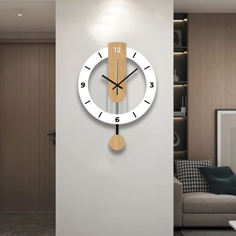 Modern Wooden Pendulum Wall Clock Silent Minimalist Home Decor 4
