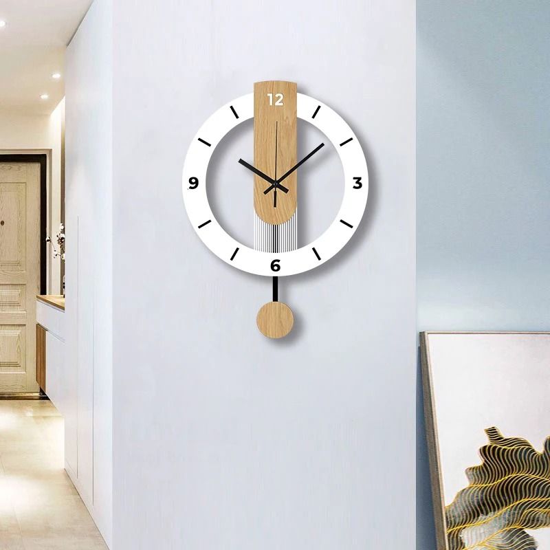 Modern Wooden Pendulum Wall Clock Silent Minimalist Home Decor 5