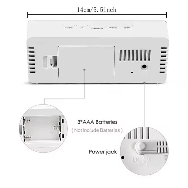 Mirror LED Alarm Clock Digital Display With Temperature And Smart Night Light 7
