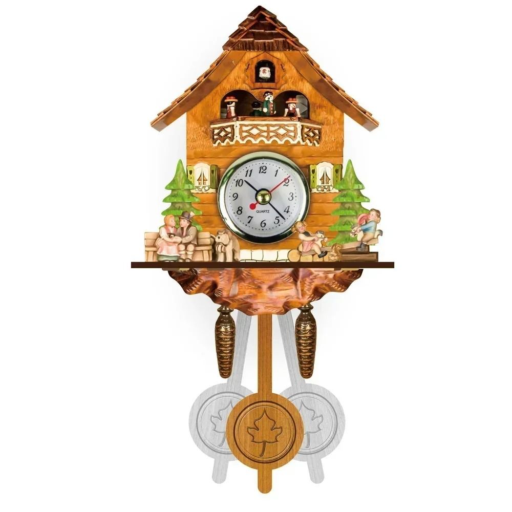 Wooden Cuckoo Wall Clock With Bird Alarm And Silent Quartz Movement 12